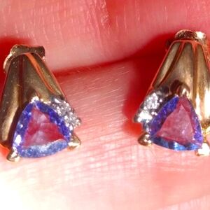 14k gold tanzanite and diamonds earrings